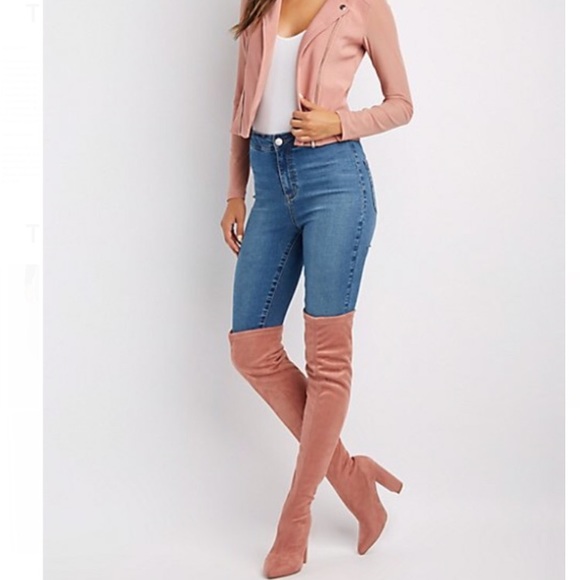 mauve knee high boots